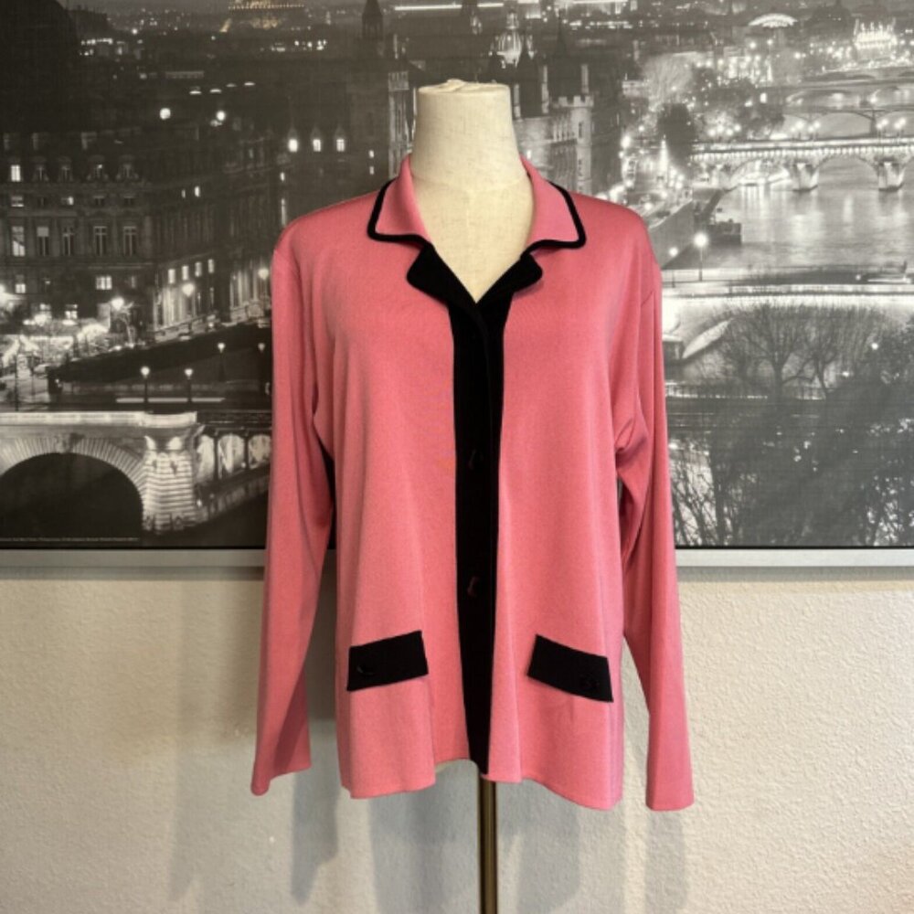 MISOOK Jacket Pink & Black Knit Cardigan Collared Button Front Petite Medium? L?